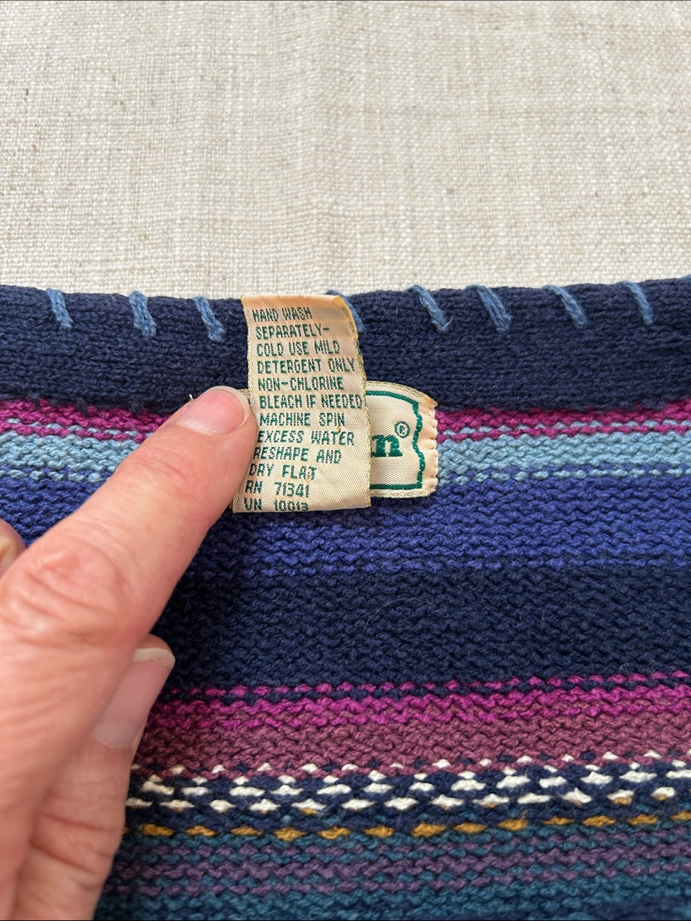 Vintage L.L. Bean Multi-Color Striped V-Neck Cardigan Sweater #592 Women's Large - Picture 3 of 15